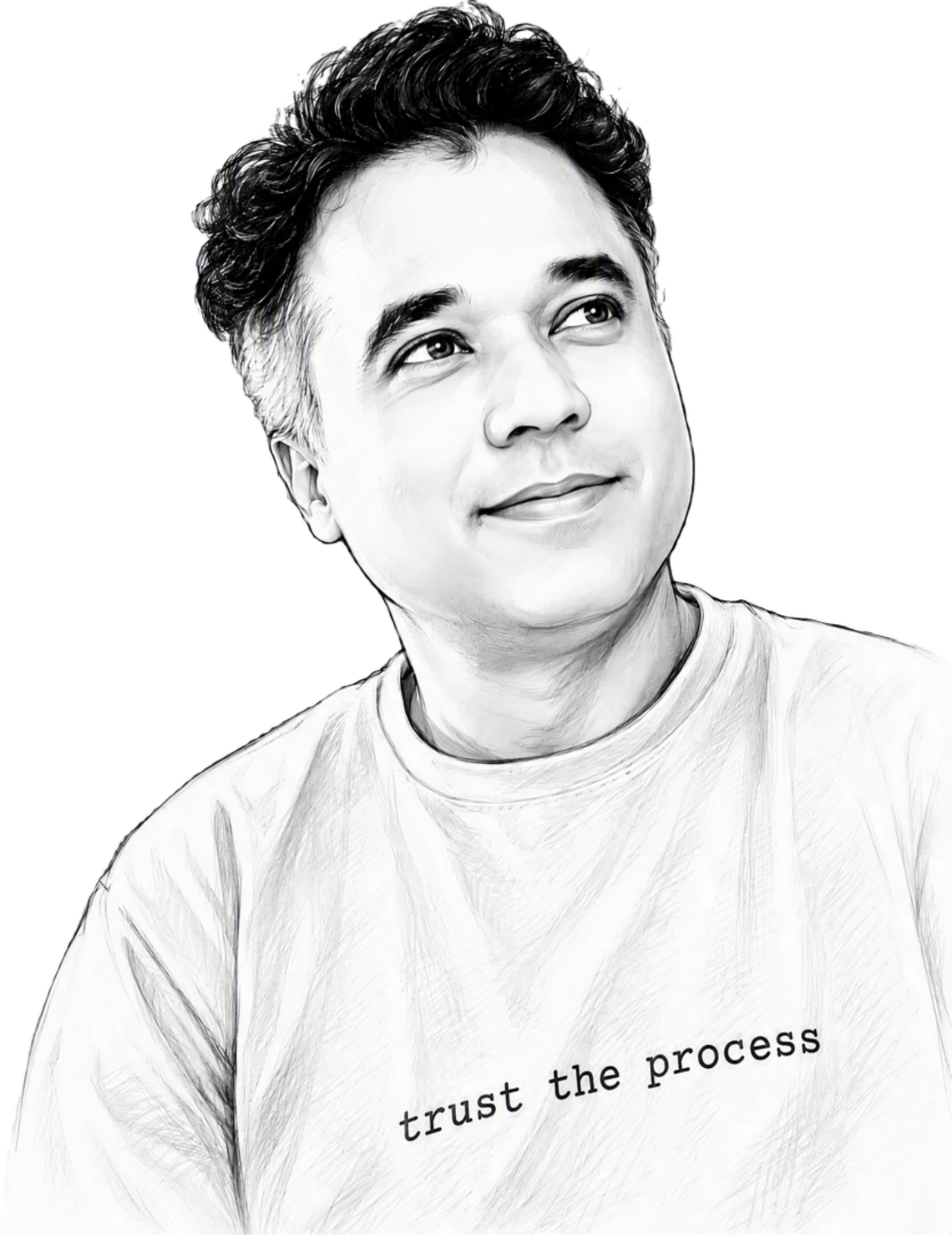 Portrait sketch of Dipto, founder and CEO of Auomni